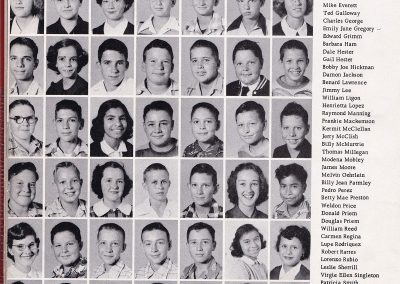 Yearbook page showing individual class photos for 58 students in 8 rows of 7 across