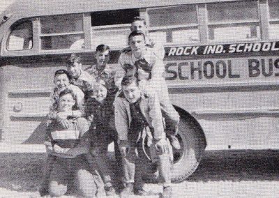 1952 Students posing by Round Rock ISD bus