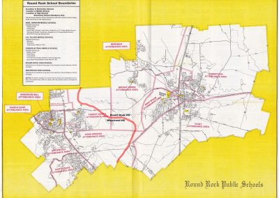 District boundary map from 1982-83 school year showing elementary, middle and high school boundaries. The district had 10 elementary schools, 3 middle schools and 2 high schools.