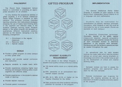 1982-83 Gifted program brochure inside panel